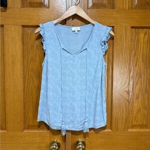 Lucky Brand Light Blue Ruffle Sleeve Blouse Sz XS